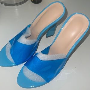 Clear Strap Pyramid Heeled Mule Sandals